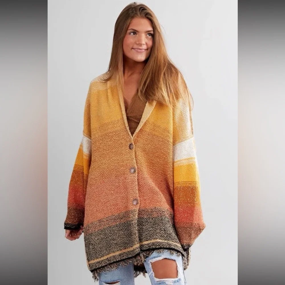 Free People Sunset Park Cardigan Oversized Duster Sweater Boho Size Large - Picture 6 of 7